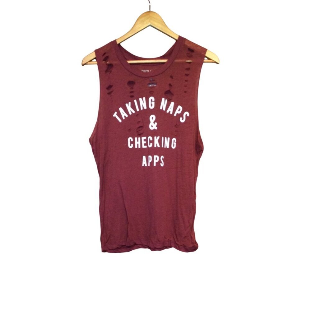 Fifth Sun Taking Naps & Checking Apps Distressed Sleeveless Tank Top Size L